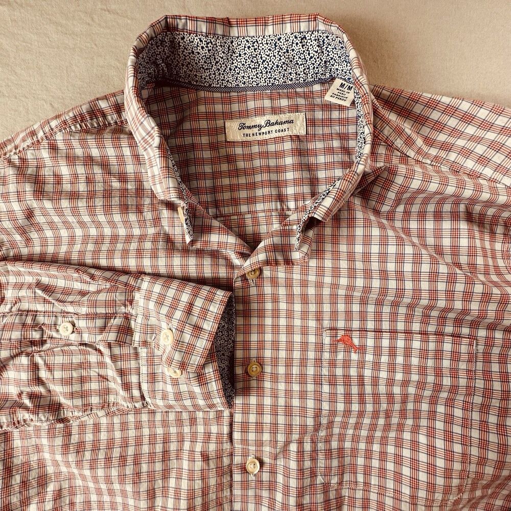Tommy Bahama Newport Coast Men’s M Long Sleeve Button Down Shirt Red Blue Plaid